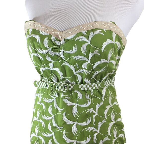 Nanette Lepore Embroidered Green Strapless Belted Midi Sheath Dress Sz S - Picture 14 of 16